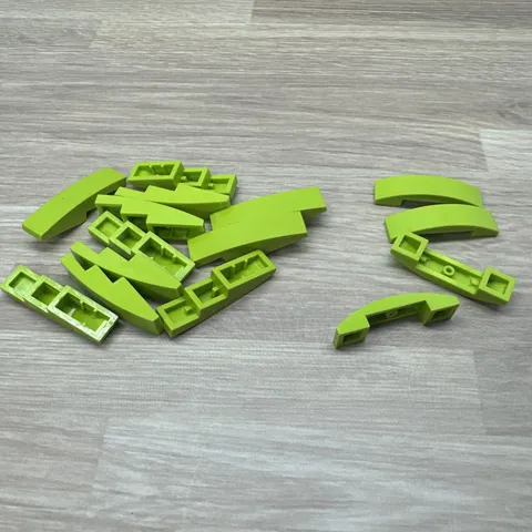 Lego Parts #’s 61678 & 93273 Slope, Curved 4x1 And 4x1x2/3 Double - Lime - (15)