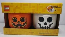 LEGO Pumpkin Jack O Lantern And Skeleton Skull Storage Head Small Halloween