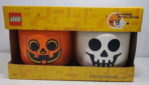 LEGO Pumpkin Jack O Lantern And Skeleton Skull Storage Head Small Halloween