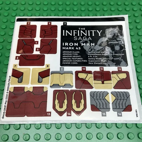 LEGO Sticker Sheet for Set 76206 Iron Man Figure New Authentic Decals