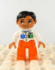 Lego Duplo Doctor/Nurse/Paramedic black hair white/orange