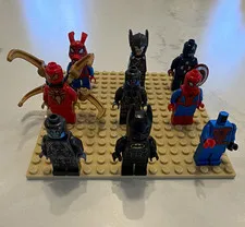 LEGO Minifigure Lot Batman Spider-Man Captain America 8 Figures Plastic