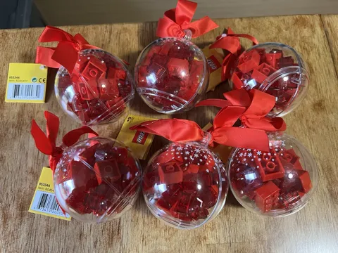 New Lot Of 6 LEGO Red Trans-Red Bricks 853344 Ornament Set Sealed Holiday Bauble