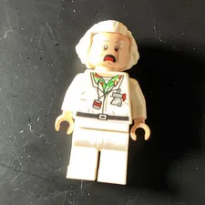 LEGO Minifigure Scientist/Doctor White Outfit w/ Radiation Symbol & Curly Hair