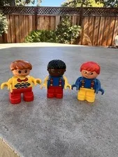 LEGO DUPLO Figures Lot 3 Child Boy Kid African American Yellow Sweater Overalls