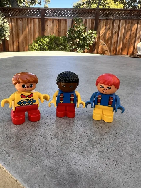 LEGO DUPLO Figures Lot 3 Child Boy Kid African American Yellow Sweater Overalls
