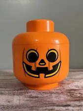 LEGO Orange Pumpkin Minifigure Head Storage Container, Plastic 7 in