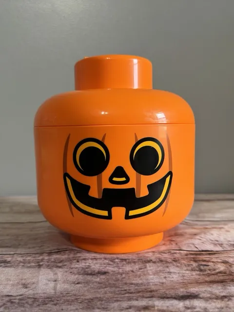 LEGO Orange Pumpkin Minifigure Head Storage Container, Plastic 7 in