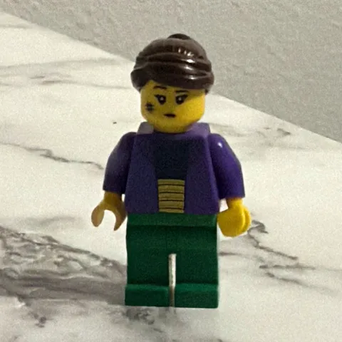 LEGO Minifigure Female Dark Brown Hair Purple Jacket Torso Green Legs