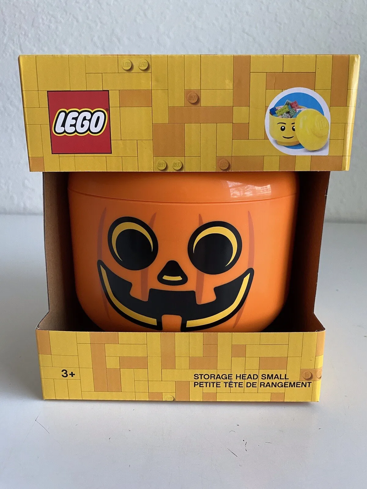 Lego Storage Head Container Pumpkin Halloween Jack O Lantern Orange SMALL NEW