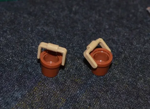 2 ~ Brown Water Bucket w/ Dark Tan Handle ~ ( Minifigure Accessories ~ New Lego