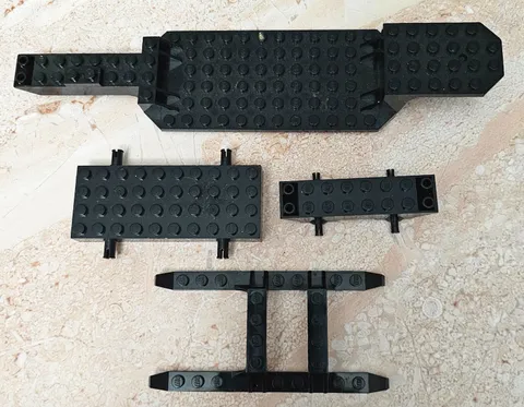 4 Lot LEGO Black Trailer Vehicle Bases Chassis, Sled Rails