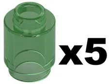 Lego 5 New Trans-Green Bricks Round 1 x 1 Stud Transparent Mosaic Part 3062 TR01