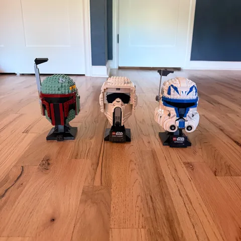 Lego Star Wars: helmets;  boba fett #75277 captain rex #75349 scout troop #75305