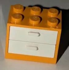 LEGO Container Cupboard 2x3x2 Medium Orange Cabinet 2 White Drawers Part # 4532b