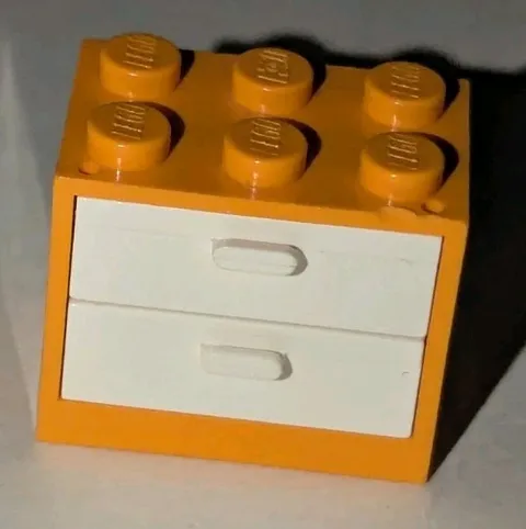 LEGO Container Cupboard 2x3x2 Medium Orange Cabinet 2 White Drawers Part # 4532b