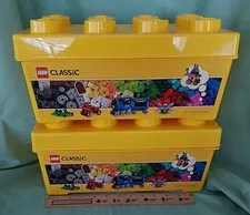 2 Empty Lego Classic Large Block Yellow Storage Boxes 8 Stud Plastic Bin