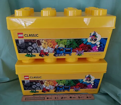 2 Empty Lego Classic Large Block Yellow Storage Boxes 8 Stud Plastic Bin