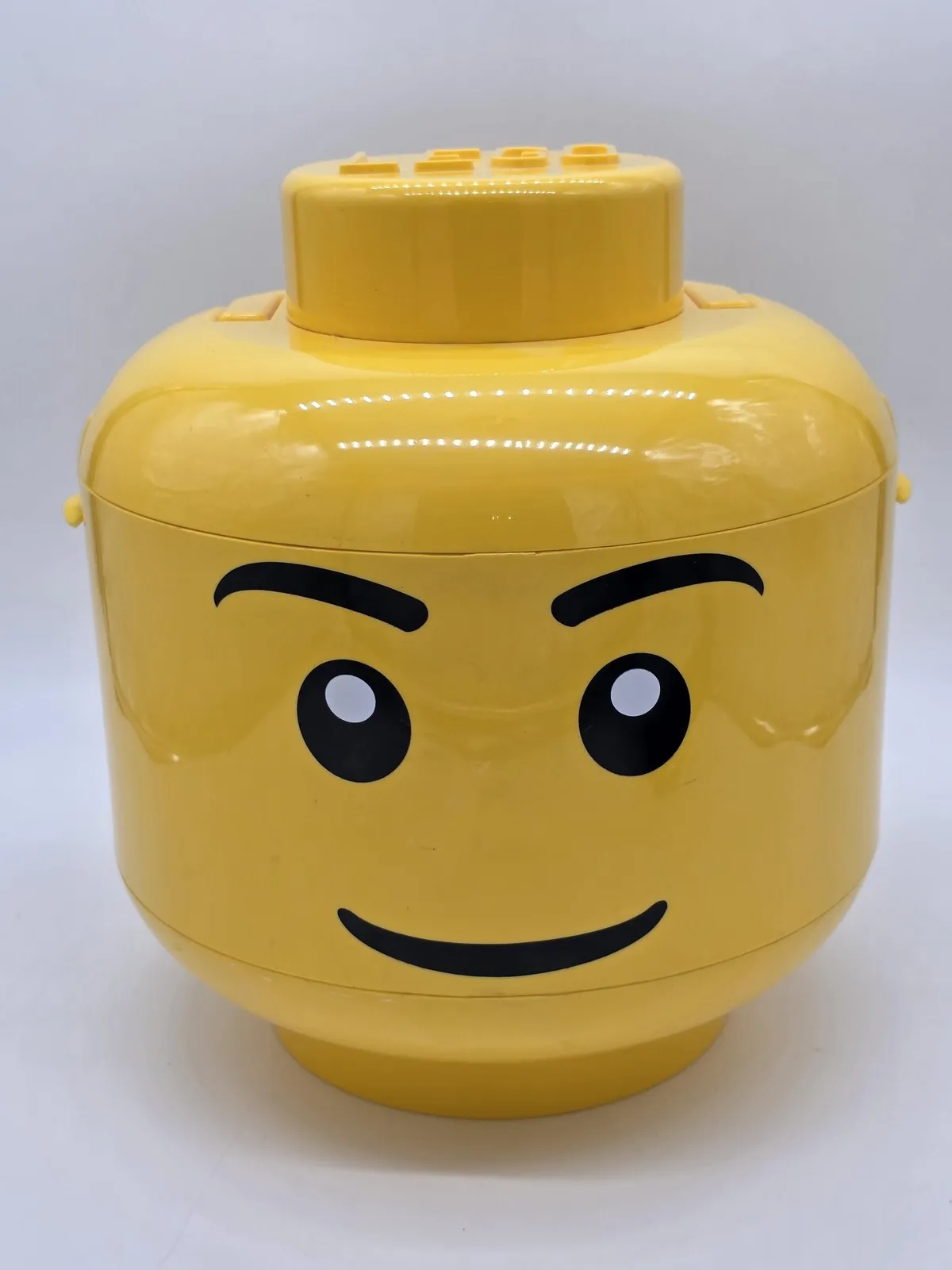 LEGO Yellow Stackable Storage Head Toy Organizer Bin Smiling Face Large Plastic