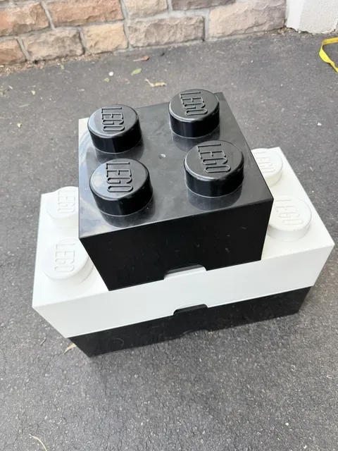 Set Of 3 LEGO Storage Brick Stud Black & White Stackable Storage Box Organizers