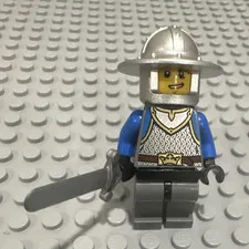 LEGO Castle Knight Minifigure w/ Silver Helmet, Sword & Blue Arms