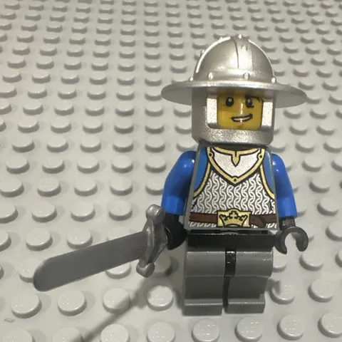 LEGO Castle Knight Minifigure w/ Silver Helmet, Sword & Blue Arms