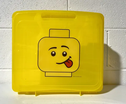 Lego Toy Storage Project Case Box 2013 By IRIS Yellow Tongue Out Fig Face USA