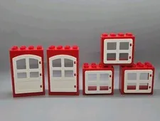 Lego Duplo Door And Window Lot 0f 5 Red And White