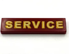 Lego New Dark Red Tile 1 x 4 with Yellow SERVICE Pattern Piece