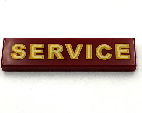 Lego New Dark Red Tile 1 x 4 with Yellow SERVICE Pattern Piece