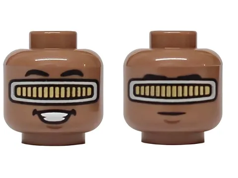LEGO Minifigure, Head Dual Sided Black Eyebrows, Gold and Silver Visor inv.657