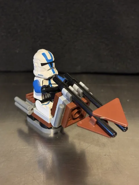 LEGO Star Wars 501st Legion Clone Trooper figure on a custom BARC speeder