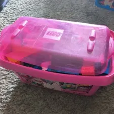lego bucket full of lego bricks