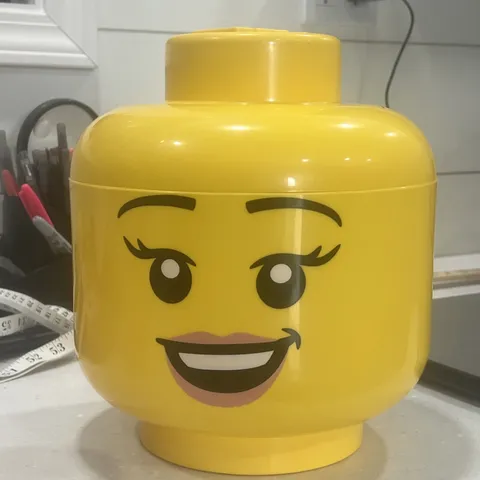Large LEGO Girl Storage Head Container Yellow Toy Box Organiser 18cmX20cm