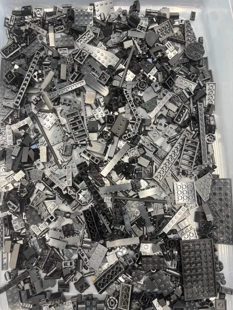 1 lb. and 6 oz. Mixed Black Legos - standard blocks and unique pieces (Lot D)