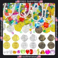 Hanaive 319 pcs Pirate Treasure Coins Gems Playset for Pirates Themed Parties
