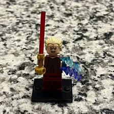 LEGO Minifigure w/ Red Sword, Blue Lightning Effect & Black Display Base
