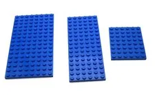 3 Blue Lego Base Plates 1 - 16x8, 1-16-6 & 1 - 6x8 Plates