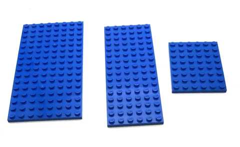 3 Blue Lego Base Plates 1 - 16x8, 1-16-6 & 1 - 6x8 Plates