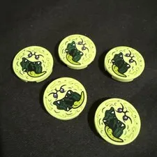 Lego Minifig Yellow Green GHOST FACE 2x2 Round Tile w/Ninjago Monster Fangs x5