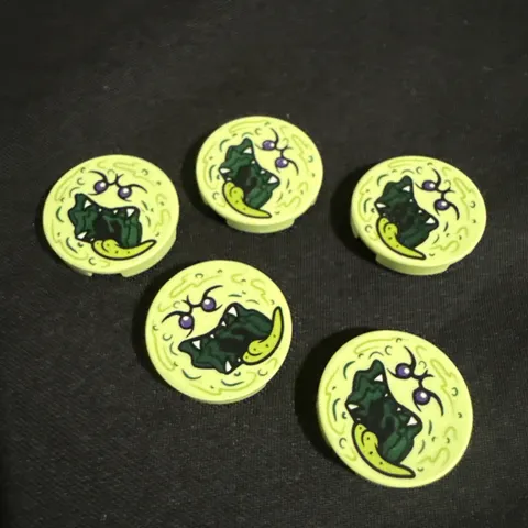 Lego Minifig Yellow Green GHOST FACE 2x2 Round Tile w/Ninjago Monster Fangs x5