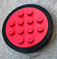 LEGO Red Wheel 12 Studs Metal Axel with Black Tire Smooth Vintage Classic 1970s