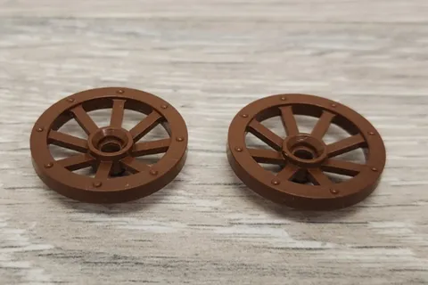 Lego 2470 Reddish Brown Wheel Wagon Small 27mm D. Piece Part Lot Of 2