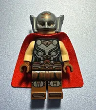 LEGO Marvel Super Heroes Thor Minifigure w/ Red Cape & Helmet, Goat Boat set