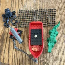 Vintage LEGO Pirates Accessories Lot Boat Alligator Octopus Net Chain Cannon 90s