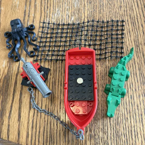 Vintage LEGO Pirates Accessories Lot Boat Alligator Octopus Net Chain Cannon 90s