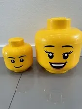 LEGO Iconic Girl Storage Head LOT Smiley Face Female 11” Tall  + 7.5” Tall