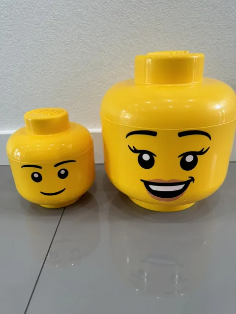 LEGO Iconic Girl Storage Head LOT Smiley Face Female 11” Tall  + 7.5” Tall