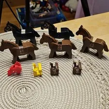 LEGO Castle Horse Lot Brown Black w/ Dragon Mask Saddle Pieces Yellow Brown