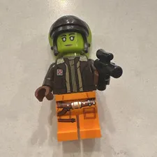 LEGO Green Alien Minifigure w/ Helmet & Blaster, Brown Jacket Orange Legs